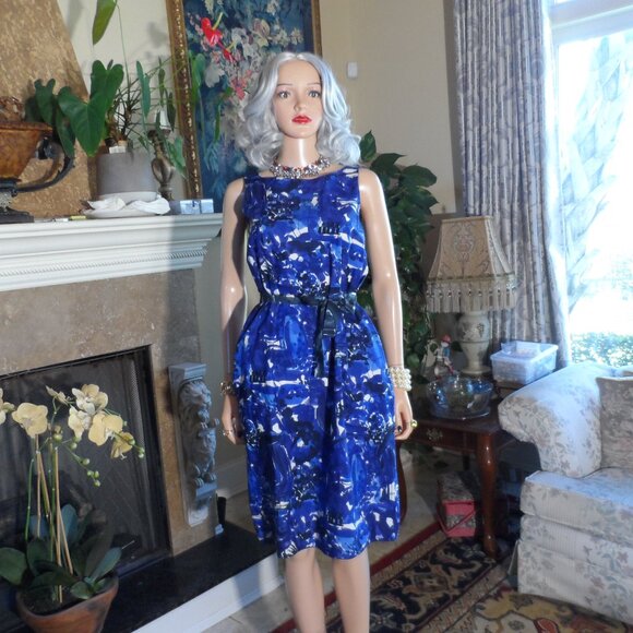 Marni Blue Abstract Print Sleeveless Cotton Dress Size IT 38- US 2 - Picture 3 of 16